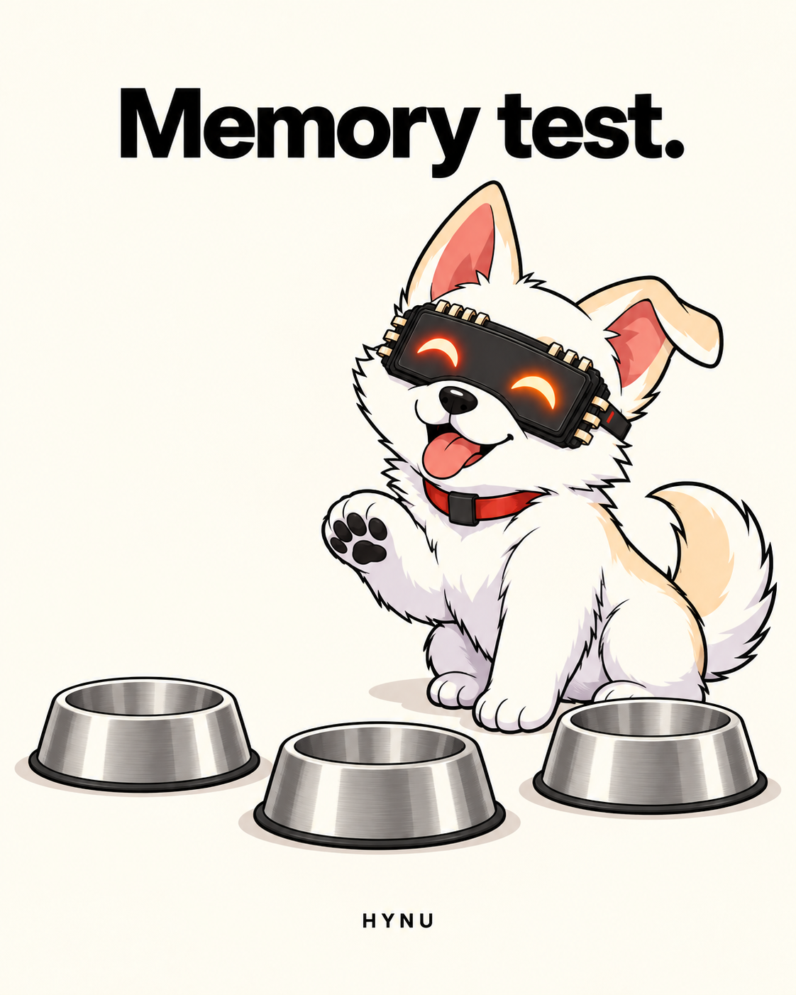 HYNU politely asking for more dinner behind three empty bowls